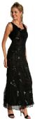 Cowl Neck Sequined Long Formal Dress with Floral Beading in Black